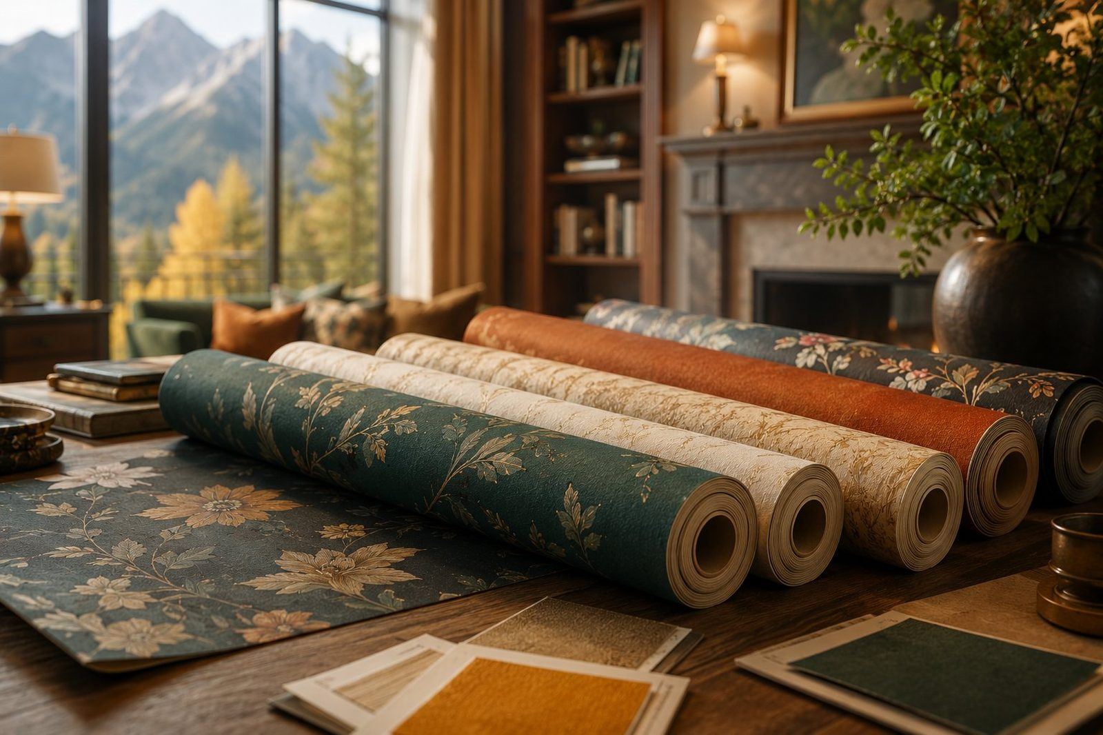 Designer wallpaper rolls in a cozy Idaho home